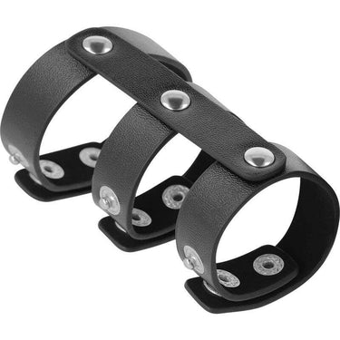 Anello fallico e testicoli in pelle sintetica per piacere intenso